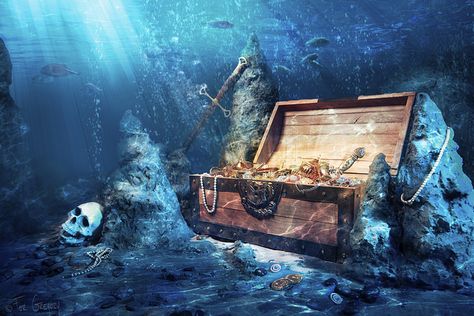 Treasure Chest by Fer Gregory, via Flickr Under The Sea Pictures, Underwater Wallpaper, Underwater Background, Sea Pictures, Underwater Fish, Bottom Of The Ocean, Pirate Treasure, Wallpaper Dekstop, Ocean Wallpaper