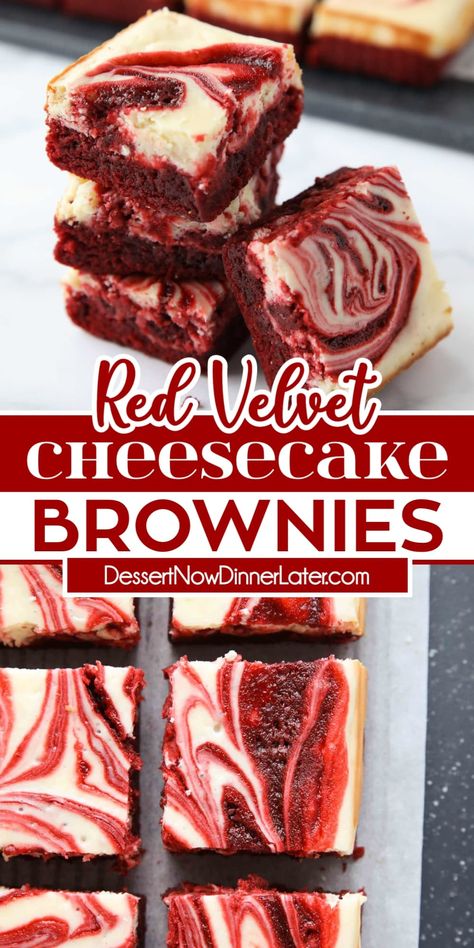 Red Velvet Cheesecake Brownies, Velvet Brownies, Red Velvet Brownies, Velvet Cheesecake, Red Velvet Cheesecake, Brownie Desserts, Cheesecake Brownies, Easy Baking Recipes Desserts, Sweet Snacks Recipes