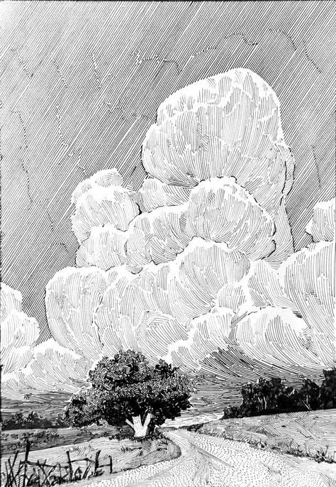 Traditional Pen and Ink Illustrators | I love drawing clouds ♥️ | Facebook Ink Art Buildings, Ink Drawing Clouds, Sky Ink Drawing, Dust Cloud Drawing, Pen Cloud Drawing, Clouds Pen Drawing, Wispy Clouds Drawing, Night Sky Sketch Pencil, Pen And Ink Clouds