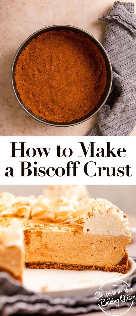 Unique Pie Crust Recipe, Biscoff Cookie Pie Crust, Biscoff Crust Recipe, Biscoff Pie Crust, Oatmeal Crust Cheesecake, Flavored Pie Crust, Biscoff Pie, Cookie Pie Crust Recipe, Cheesecake Crust Recipe