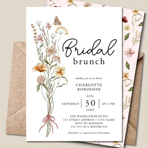 Elegant Boho Floral Wildflower Bridal Brunch Invitation Brunch With The Bride, Floral Bridal Shower Theme, Bohemian Invitation, Boho Chic Fall, Bridal Shower Champagne, Wedding Announcement Cards, Bridal Brunch Invitations, Watercolor Wildflowers, Invitation Elegant