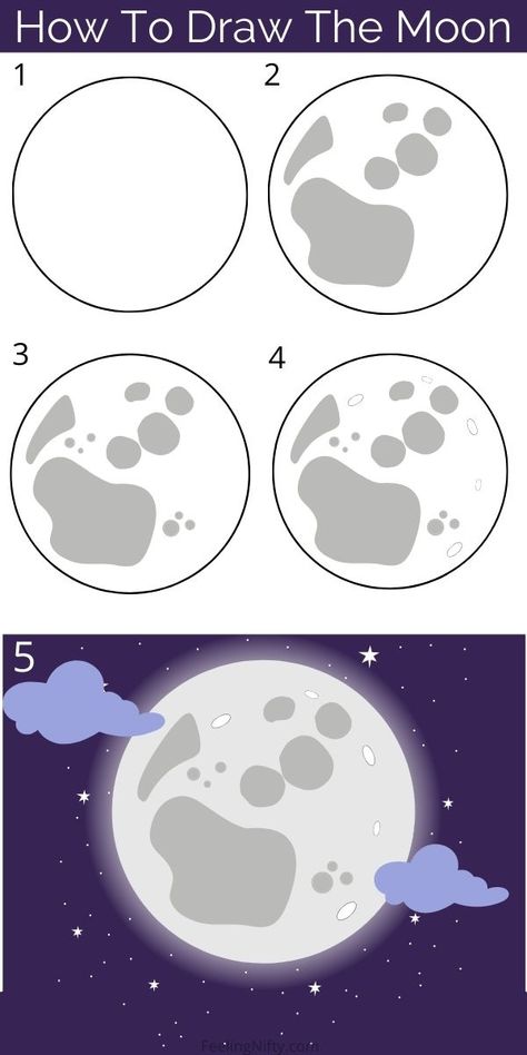 How To Draw The Moon | Easy Moon Drawing For All Ages Anime Moon Drawing, Easy Big Drawing Ideas, How To Draw A Full Moon, Witchy Drawings Easy, Half Moon Drawing Simple, Draw Moon Easy, The Moon Drawing Easy, Moon Drawing Reference, Moon Drawing Color