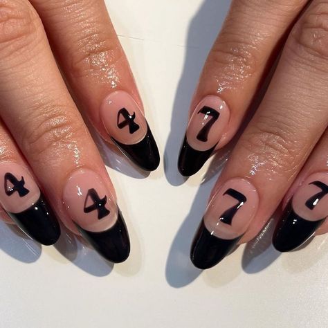 Number Nails Design, Angel Number Nails, Number Nails, Black Chrome Nails, Black Ombre Nails, Nye Nails, Acrylic Nails Nude, Black Stiletto Nails, Matte Black Nails