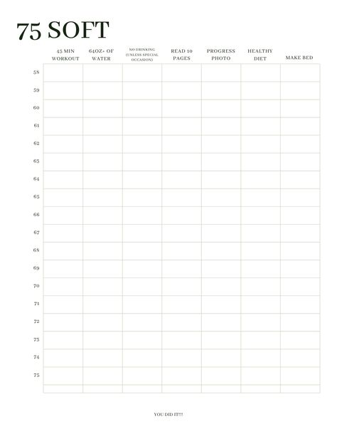 Workout Tracker Printable 75 Soft Tracker Free, 75 Soft Challenge Tracker Free Download, 75 Soft Challenge Tracker Free, Workout Log Printable, 75 Soft Challenge Tracker, Ipad Things, 75 Soft Challenge, Free Wedding Planner Printables, Soft Challenge