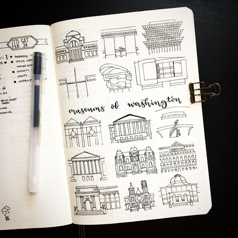 Museums Museum Drawing Easy, Museum Doodle, Journal Designs, Bujo Inspiration, Bullet Journal Layout, Journal Layout, Journal Design, Creative Industries, Bullet Journals