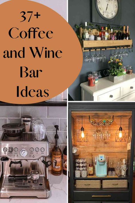 Alcohol Bar In Kitchen, Coffee And Wine Bar Ideas Beverage Center, Wine Coffee Bar Ideas Home, Coffee And Wine Bar Decor Ideas, Wine Bar Styling Ideas, Corner Beverage Bar, Wine Bar Coffee Bar, Wine Bar Kitchen Ideas, Wine Fridge And Coffee Bar