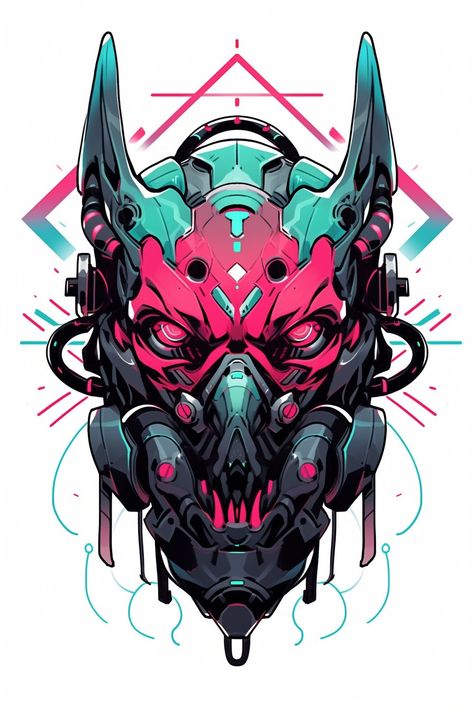 Oni Mask Wallpaper, Cyberpunk Oni, Mask Wallpaper, Bushido Code, Cyborgs Art, Dragon Face, Oni Mask, New School Tattoo, Masks Art