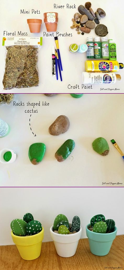 DIY Painted Rock Cactus-Faux Rock Painting Tutorial Painted Rock Cactus, Rock Cactus, Cactus Craft, Faux Cactus, Faux Rock, Rock Painting Tutorial, Cactus Diy, Succulent Art, Cactus Painting