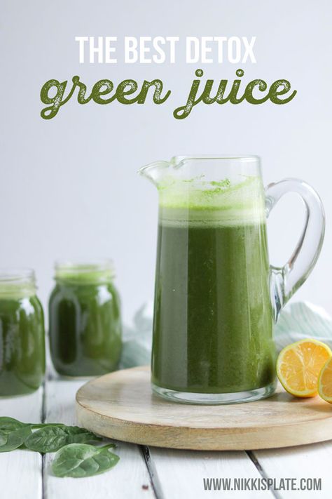 This detox green juice recipe helps you lose weight, get healthy and detox your body. Its delicious and easy to make! #greenjuice #detoxjuice #greenjuicerecipe #juicecleanse #greenjuicecleanse | Nikki's Plate Detox Green Juice, Green Juice Cleanse, Healthy Beverages, Plate Recipes, Daniel Plan, Jus Detox, Healthy Woman, Detox Kur, Veggie Juice