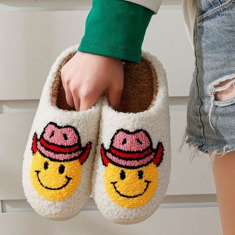 Cowgirl Hat Slippers For Women Men Cute Smile Face Slippers Warm Cozy Couple Indoor Outdoor House Shoes Cowgirl Slippers, Nashville Party, Bachelorette Nashville, Smiley Face Slippers, Dream Products, Bridal Slippers, Nashville Bride, Music Country, Country Bride