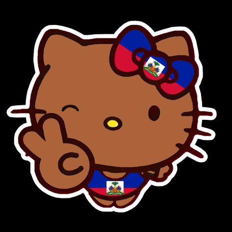 Represent with this sticker of a winking  Haitian Kitten  Stickers are 3 inches at the longest measurement. Hello Kitty Haitian Flag, Haitian Hello Kitty, Haitian Aesthetic, Sticker Hello Kitty, Black Hello Kitty, Haitian Flag, Kitten Stickers, Hello Kitty Wallpaper Hd, Pink Wallpaper Hello Kitty