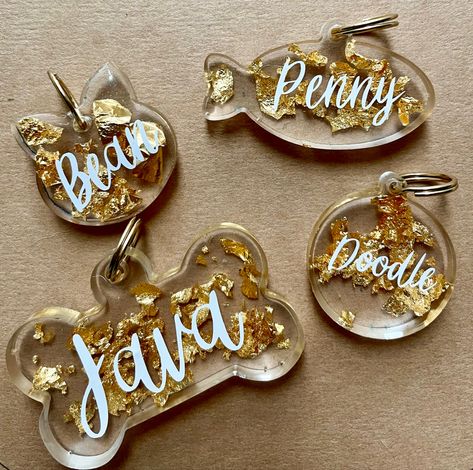 Personalized Gold Foil and Resin Pet Name Tag/Custom Dog Tag/Custom Cat Tag/Personalized ID tags for Dog and Cat Collars Pet Tags Diy, Pet Name Tag, Pet Name Tags, Greensboro North Carolina, Cute Dog Collars, Custom Dog Tags, Cat Id Tags, Dog Store, Cat Tags