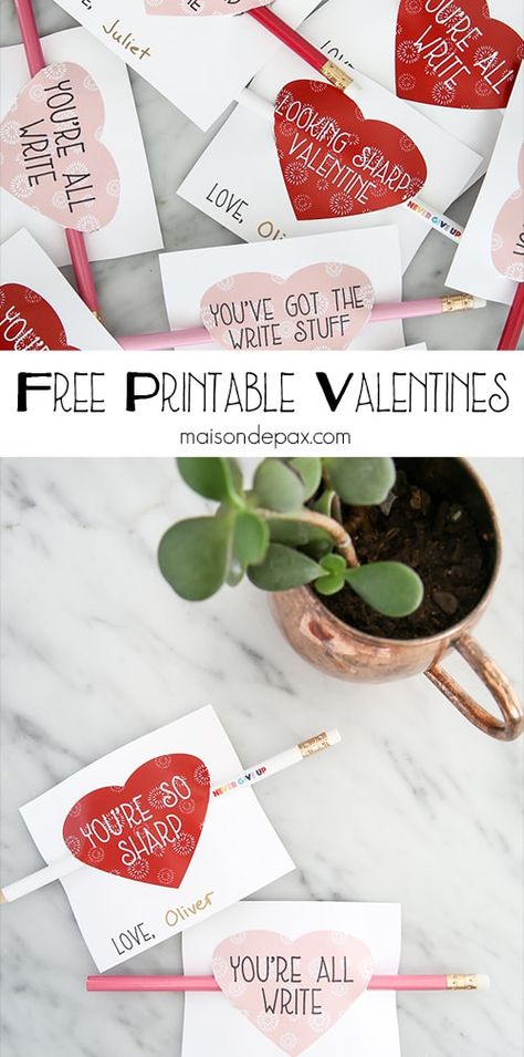 Pencil Sayings: Free Printable Valentines for Kids - Maison de Pax Pencil Sayings, Pencil Printable, Free Printable Valentines For Kids, Valentines Sayings, Free Printable Valentines Tags, Printable Valentines For Kids, Candy Free Valentines, Free Printable Valentines, Printable Valentines Day Cards