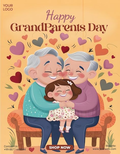 Vector happy grandparents day post banne... | Premium Vector #Freepik #vector Grandparents Day Invitation, Grandparents Day Banner, Grandparents Day Cards, Design For Social Media, Grandparents Day Crafts, Engagement Invitation Cards, Happy Grandparents Day, School Board Decoration, Morning Memes