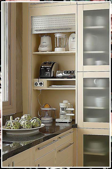 Kitchen Appliance Storage - Your favorite online store. Visit to get everything you need today. Smart Small Kitchen, Small Kitchen Decoration, Small Kitchen Design Ideas, Kitchen Appliances Design, Small Kitchen Design, Desain Pantry, Kabinet Dapur, Transitional Decor Kitchen, Small Kitchen Decor