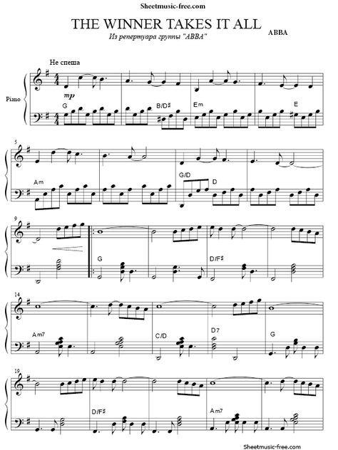 Abba Piano Sheet Music, Abba Sheet Music, Free Piano Sheet Music Printables Popular Songs, Free Piano Sheet Music Printables, The Winner Takes It All, Popular Piano Sheet Music, Piano Songs Sheet Music, Music Printables, Piano Sheet Music Pdf