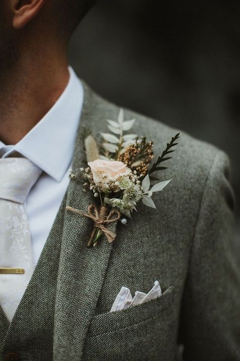 Boho Grooms Boutonniere, Men Buttonhole Wedding, Wedding Button Holes Rustic, Groom Buttoniere Wedding, Tan Suit Boutonniere, Men’s Buttonholes, Champagne Wedding Dress With Groom, Wedding Flower Boutonniere, Bouquet Of Flowers Wedding Rustic