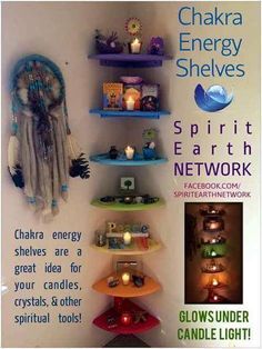 Chakra shelves! Reiki Room, Deco Zen, Healing Room, Zen Room, Chakra Energy, Reiki Symbols, Spiritual Tools, Singing In The Rain, Massage Room