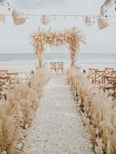 Pampas Grass Aisle, Oceanfront Wedding, Dreamy Beach, Hipster Wedding, Punta Cana Wedding, Boho Beach Wedding, Beachy Boho, Beach Ceremony, Wedding Beach