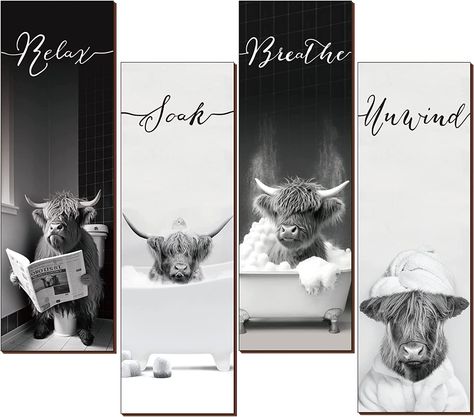 Cow Bathroom Decor, Highland Cow Bathroom, Bathroom Decor Wood, Cow Bathroom, Home Laundry Room, Bathroom Decor Rustic, Cow Wall Decor, Neutral Bathroom Decor, Bathroom Decor Signs