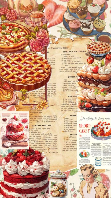 Bakery Website, Vintage Bakery, Healthy Lunch Snacks, Food Artwork, Scrapbook Printing, Kawaii Cooking, Vintage Baking, Retro Recipes, Pastry Shop