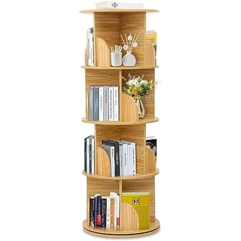 Dozont Upgraded 18" Rotating Bookshelf Tower, 4 Tier Circular Bookshelf for Kids&Adults, Wood 360° Floor Standing Book Storage - AliExpress Circular Bookshelf, Bookshelf For Kids, Farmhouse Cozy, Pretty Buildings, Rotating Bookshelf, Decorative Wallpaper, Round Shelf, Tall Shelves, Studio Desk