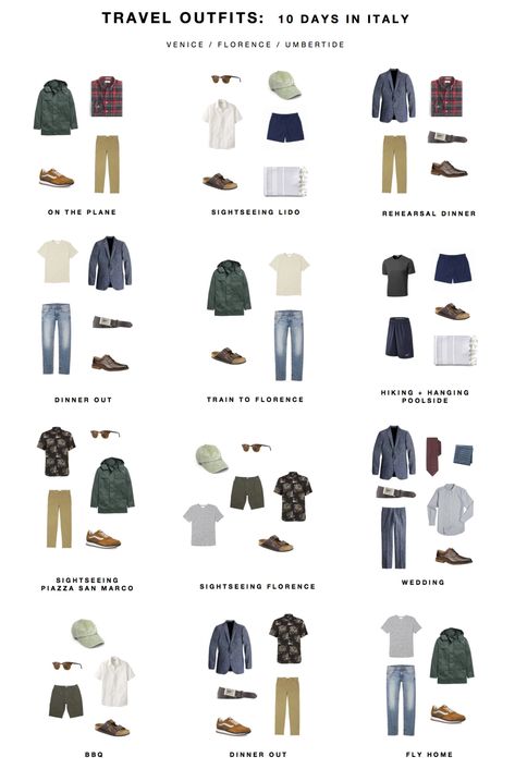 CAPSULE CLOSET — Packing list:  Italy outfits This is a pre-trip... Minimalist Wardrobe Men, Capsule Wardrobe Men, Men's Capsule Wardrobe, Italy Travel Outfit, Minimalist Fashion Men, Capsule Closet, Man Dressing Style, Mens Casual Outfits Summer, Fashion Italy