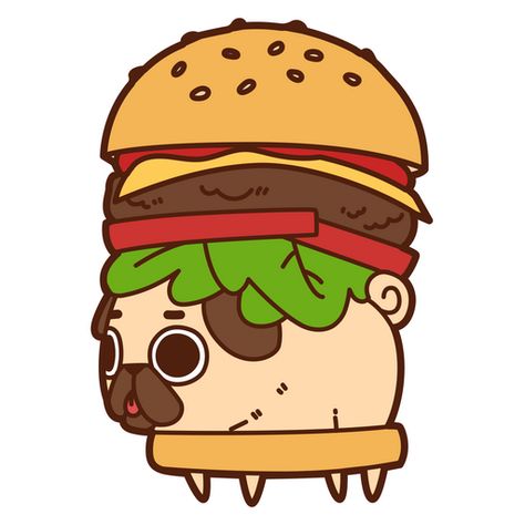 Many people love tasty big burgers and the cute little Puglie Pug is no exception. This pretty dog dressed up into a delicious burger and feels great! The cute and funny sticker with Puglie Pug... Burger Sticker, Burger Drawing, Burger Cartoon, Pugs In Costume, Pug Cartoon, Food Hamburger, Chibi Food, Cute Bunny Cartoon, Kaiju Art