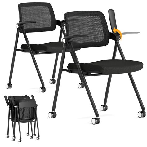 PRICES MAY VARY. Ergonomic Comfort: The curved backrest aligns with your spine, reducing pressure. Enjoy 15° tilt and rocking for relaxation. Armrests flip up 90° for customized support and space-saving convenience. Space-Saving Design: Foldable for easy storage, perfect for meetings, conferences, and training rooms, adapting to various environments. High-Quality Materials: Breathable mesh back keeps you cool, and the high-density sponge cushion retains its shape. The sturdy metal frame supports Foldable Desk Chair, Conference Room Chairs, Foldable Desk, Folding Desk, Foldable Chairs, Reception Chair, School Organization, Desk Chair, Easy Storage