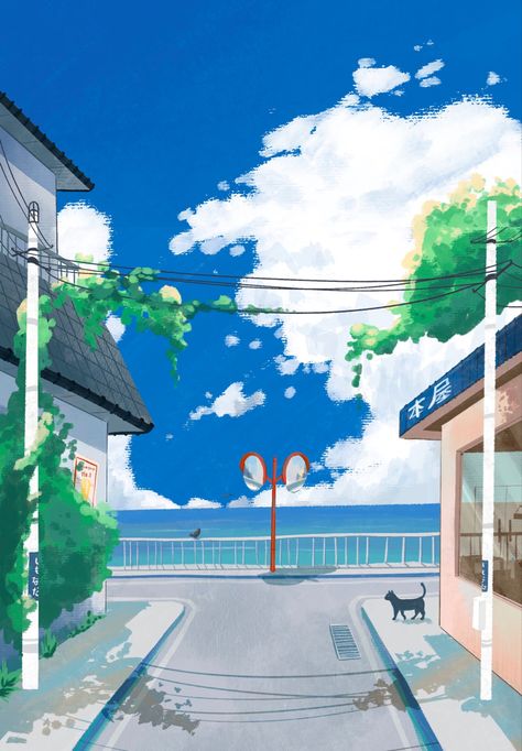 Summer Anime Aesthetic, Summer Season Drawing, Train Cartoon, Orange Splash, Japan Beach, Summer In Japan, Our Beloved Summer, Street Background, Japanese Town