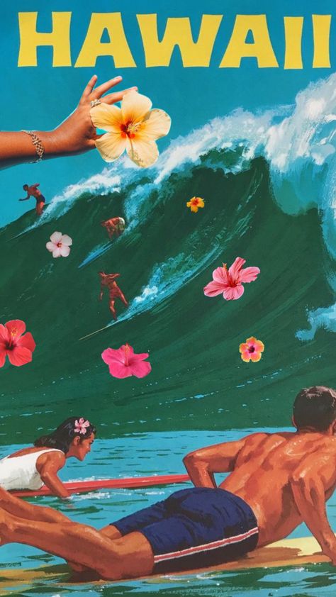 Vintage Surf Aesthetic, Combi Hippie, Beachy Pictures, Retro Surf Art, Beach Wall Collage, Tropical Poster, Surf Poster, Beach Vintage, Vintage Tropical