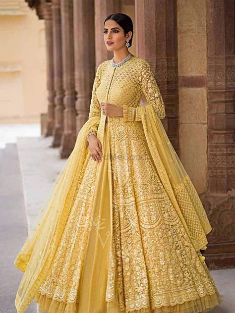 Sangeet Lehenga - Latest Collection with Prices - Shop Online Lehenga With Anarkali, Skirt And Kurti Indian Wedding, Gown With Jacket Indian Wedding, Jacket Style Lengha, Indian Wedding Outfits Gowns, Anarkali Suits For Roka, Lakhnavi Gown Design, Gowns With Jackets Indian, Jacket Style Gown