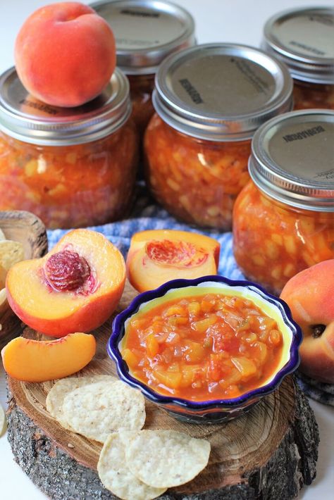 Sweet And Spicy Salsa For Canning, Apricot Salsa Recipes Canning, Apricot Salsa Recipes, Canning Set Up, Peach Tomato Salsa Recipe Canning, Salsas Recipes, Spicy Peach Salsa, Salsa Canning Recipes, Peach Salsa Recipes