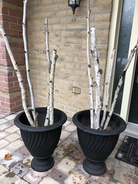 Birch Tree Decor Christmas, Outdoor Holiday Planters, Birch Tree Decor, Christmas Planter, Outdoor Christmas Planters, Christmas Urns, Holiday Planter, Winter Planter, Porch Planters