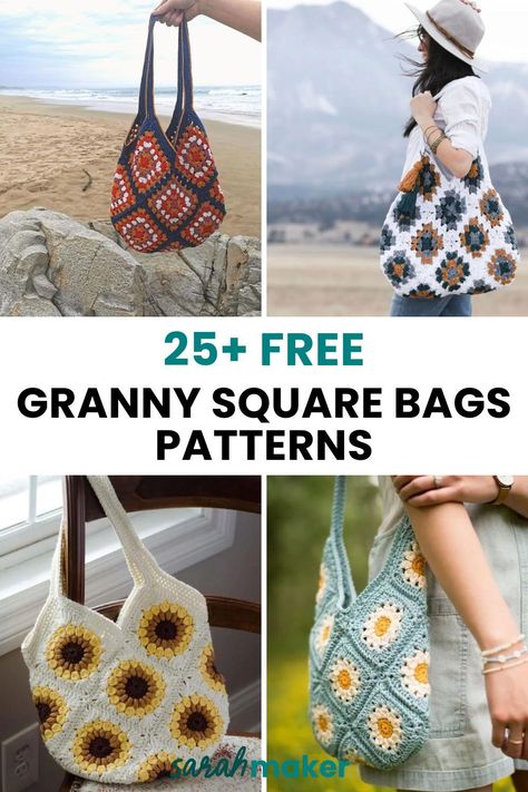 Looking for the best granny square bag patterns? This collection of free crochet patterns will inspire you to transform those stacks of grannies into practical and stylish bags you’ll love to use. Free Granny Square Purse Pattern, 12 Granny Square Bag, Diy Crochet Granny Square Bag, Crochet Granny Bags Square Patterns, Crochet Square Project Ideas, Crochet Granny Square Purses, Granny Square Handbag Free Pattern, Granny Bag Crochet Pattern, Crochet Bag Using Granny Square