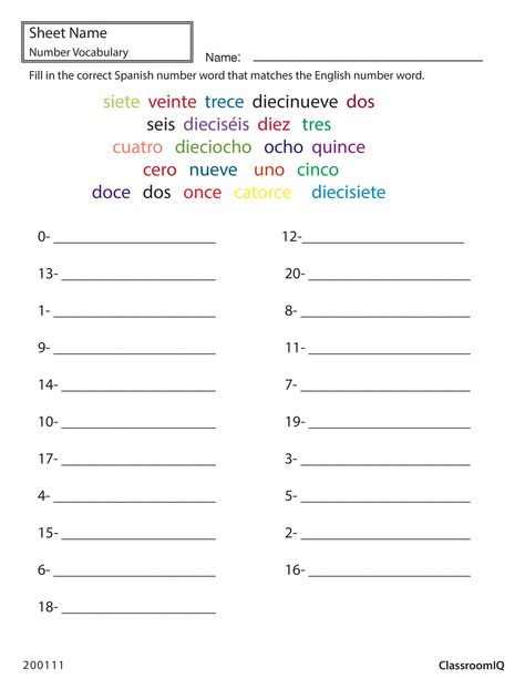 Spanish number words #spanishworksheets #classroomiq #newteachers Spanish Counting, Spanish Numbers, Numbers Worksheet, Spanish Basics, Spanish Lessons For Kids, Middle School Spanish, Spanish Worksheets, Spanish Teaching Resources, Elementary Spanish