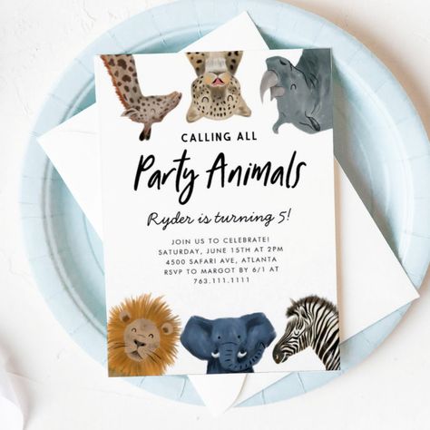 Calling All Party Animals Safari Zoo Birthday Invitation - kids birthday Calling All Party Animals, Animal Party Invitations, Zoo Elephant, Zoo Birthday Party, Animal Theme Birthday, Animals Safari, Zoo Birthday, Princess Birthday Invitations, Disney Princess Birthday