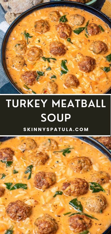 Turkey Meatball Soup Turkey Meatball Tortellini Soup, Turkey Broth Recipes Soups, Ground Turkey Comfort Food Recipes, Healthy Recipe With Ground Turkey, Turkey Meatball Vegetable Soup, Turkey Ball Soup Recipe, Gravy Soup Recipes, Soup Ideas With Ground Turkey, Spinach Meatball Soup