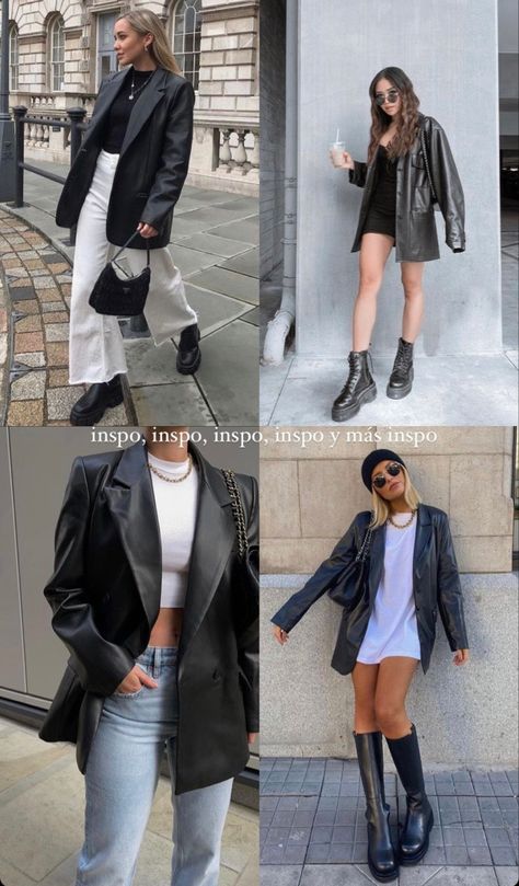 Leather Skinnies Outfit, Leather Blazer Outfit Casual, Leather Jacket Outfit Work, Blazer Piel Outfit, Sobrecamisa Piel Outfit, Leather Blazer Jacket Outfit, Leather Blazer Outfit Winter, Leather Blazer Outfit, Outfit Leather Jacket