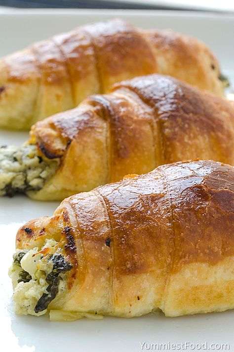 spinach crescent roll ring recipes | Cheesy Spinach Crescents - Recipe from Yummiest Food Cookbook Spinach And Cheese Crescent Rolls, Spinach Crescent Roll Recipes, Spinach Feta Stuffed Croissants, Spinach And Feta Croissant, Spinach Cresent Roll Recipes, Spinach Feta Crescent Rolls, Spinach Feta Stuffed Crescents, Spinach Feta Croissant, Savory Crescent Roll Recipes