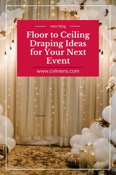 One excellent way to turn any empty room into a party-ready venue is to decorate with beautiful, flowy layers of draping from floor to ceiling! While learning how to drape backdrops with fabric may seem daunting for beginners, learning the basics of event draping is key to designing gorgeous backdrop designs, even when you are on a budget! | event decor event planner event decorations wedding decor ideas wedding decorations on a budget wedding decor style wedding decor inspiration Diy Wall Draping Party, Ceiling And Wall Draping Wedding, How To Cover A Wall With Fabric, Decorate A Gym For A Party, How To Decorate A Gym For A Wedding, How To Cover Walls For A Party, Event Ceiling Decor, Ceiling Draping Diy, Party Hall Decor Ideas