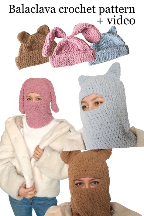 3 options for ears crochet balaclava pattern simple and fast Crochet Balaclava With Ears, Cat Balaclava Crochet Pattern, Easy Crochet Balaclava, Balaclava Pattern Crochet, Cat Balaclava Crochet, Balaclava Knitting Pattern Free, Balaclava Crochet Pattern Free, Crochet Balaclava Pattern Free, Ski Mask Crochet