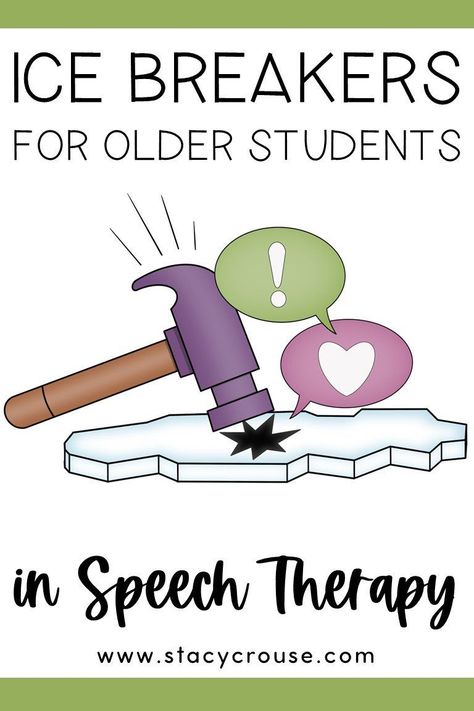 It's time to "break the ice" with your older students in speech therapy, so you're on the hunt for something they won't roll their eyes at. Use these easy ideas to help your students build connections with each other and you, while you also integrate opportunities to practice speech and language goals. Perfect for back to school or a new student in a group! Speech Therapy Get To Know You Activity, Middle School Slp Activities, Group Speech Therapy, Getting To Know You Activities Speech Therapy, High School Speech Therapy Activities, Back To School Speech Therapy Activities, Middle School Speech Therapy, Speech Classroom Decor, Back To School Speech Therapy