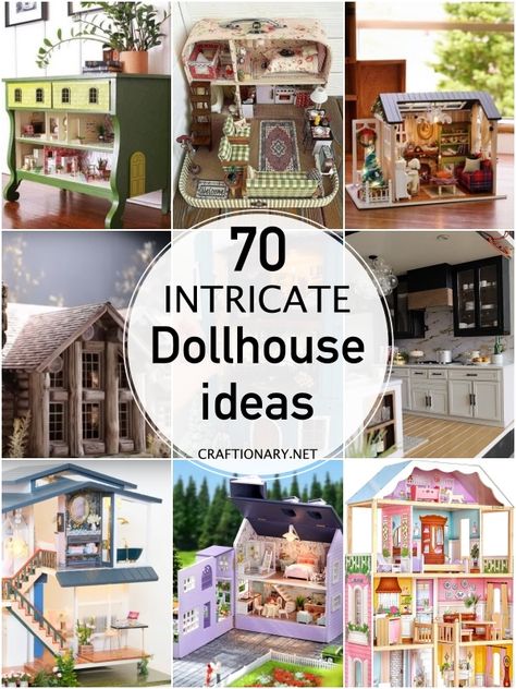 Craft DIY dollhouse with miniature furniture and dollhouse items using tutorials and instructions to make large doll houses for a less budget. Dollhouse Apartment Building, Diy Dollhouse Ladder, Diy Doll House Accessories Easy, Creative Dollhouse Ideas, Miniature Doll Houses, Pottery Barn Dollhouse Makeover, Diy Dollhouse Accessories Miniature Tutorials, How To Make A Mini House, Diy Dollhouse Miniatures Projects