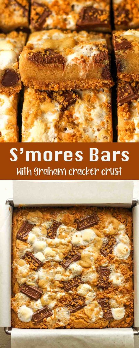 S'mores Cookie Bars are a nostalgic dessert that layers graham cracker crust, rich chocolate, and gooey marshmallows atop a buttery cookie base. Skip the classic campfire s'mores and try them in convenient bar form for a fun treat the whole family will love! Smores Dessert Bar, Graham Cracker Smores, Graham Cracker Bars, Smores Cookies Bars, Graham Cracker Dessert, Cracker Dessert, Buttery Cookie, Graham Cracker Crust Recipe, Graham Cracker Recipes