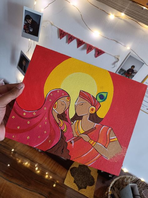 Radha Krishna Watercolor Painting Easy, Canvas Radha Krishna Painting, Radhakrishna Painting Easy, Radha Krishna Modern Art Paintings Easy, Radha Krishna Canvas Painting Easy, Krishna Simple Painting, God Abstract Painting, Radhakrishn Drawing, Abstract Painting Of God