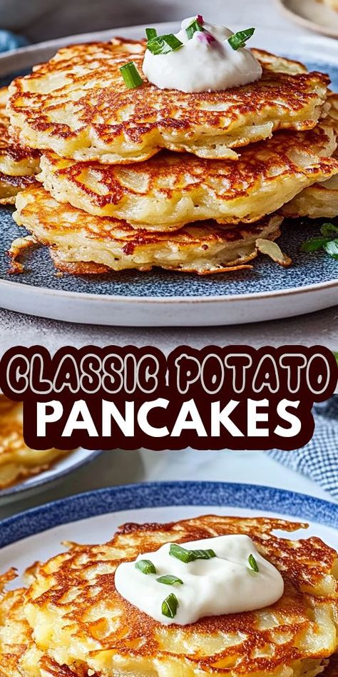 🥔✨ Dive into comfort food with these Classic Potato Pancakes! Crispy on the outside and tender on the inside, these golden delights are perfect for breakfast, brunch, or as a savory side dish. Made with simple ingredients like grated potatoes, onions, and eggs, they’re a delicious way to enjoy this beloved staple. 👉 Ready to whip up these mouthwatering potato pancakes? Click for the full recipe and tips for the best results! #PotatoPancakes #Latkes #ComfortFood #EasyRecipes #SavoryDishes Grated Potato Pancakes, Pancakes Crispy, Pancakes Recipe Easy, Potato Pancakes Easy, Potato Pancakes Recipe, Classic Pancake Recipe, Potatoe Pancake Recipe, Pancakes For Dinner, Potato Latkes