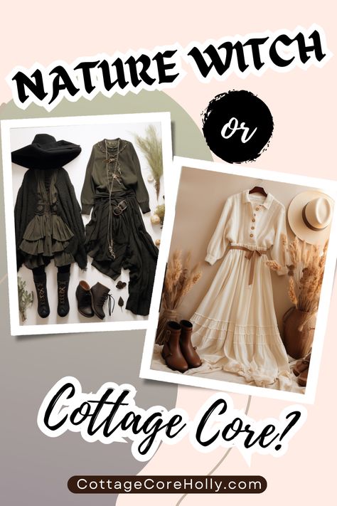 Two distinct yet intertwined styles that celebrate our connection to nature. While Cottage Core embraces a romanticized, bucolic lifestyle with vintage items, soft colors, and cozy interiors, Nature Witch aesthetic focuses on earthy elements, dried herbs, and spiritual symbols. Learn more about these captivating aesthetics and and how to incorporate them into your own life. 🍄🌼✨ #CottageCore #NatureWitch #Aesthetics Cottage Witch Aesthetic Fashion, Dark Cottagecore Aesthetic Fashion, Nature Witch Aesthetic, Dark Cottage Core Aesthetic, Witch Aesthetic Fashion, Cottage Witch Aesthetic, Witch Cottagecore, Cottagecore Aesthetic Fashion, Dark Cottagecore Aesthetic