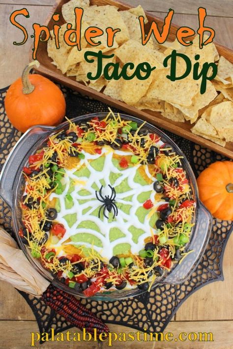 Spider Web Taco Dip – Spider Web Taco Dip, Nacho Appetizer, Halloween Taco Dip, Taco Dip Easy, Mexican Layer Dip, Nacho Dip, Taco Dip Recipe, Halloween Party Appetizers, Seven Layer Dip