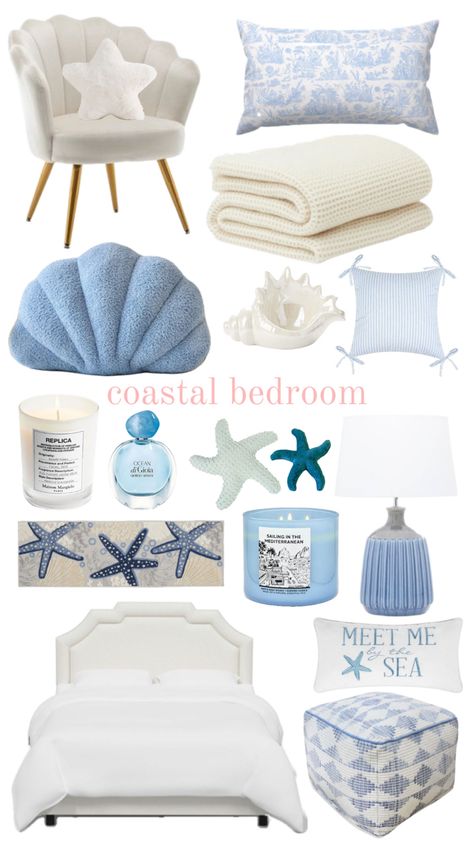 Ocean Decor Bedroom, Comfy Room Ideas, Coastal Room Decor, Ocean Room Decor, Beachy Room Decor, Dream Dorm Room, House Bedroom Ideas, Beach Room Decor, Cute Bedroom